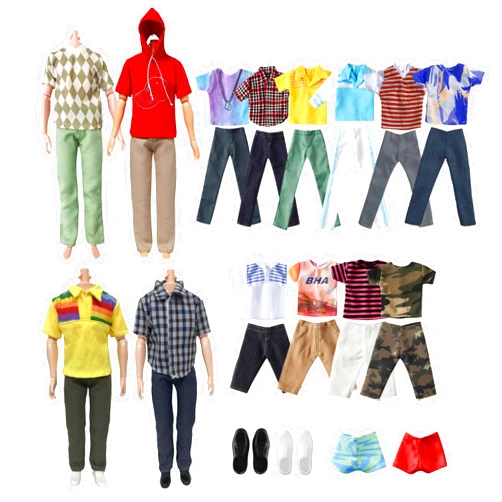Babeilei 16 Pieces Male Dolls Barbie Ken Doll Clothes and Accories for 11.5 Inch Boy Doll Outfit Including 6 Tops,6 Pants, 2 Beach Shorts,2 Pairs of Shoes