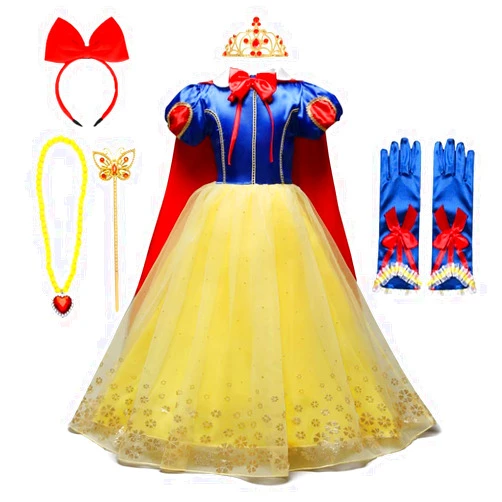 FMYFWY Girls Snow White Princess Costume Carnival Halloween Christmas Birthday Party Dress Dance Ball Gown (w/Accessories)