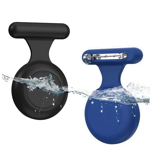 Frylaa 2 Packs AirTag Holder Case for Kids Waterproof,Hidden AirTag Case with Brooch Pin Holder,Item Locator,Anti Lost GPS Tracker Item Finder for Child/Kids/Elderly/Pets/Clothing-Black+Blue