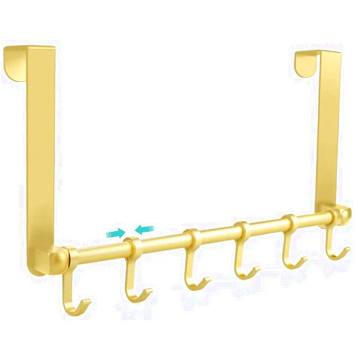 MGahyi Over The Door Hooks Hanger, Moving 6-Hooks,Over Door Towel Rack,Door Coat Hanger, Upgraded Long Arms for Bathroom Accessories (Gold)
