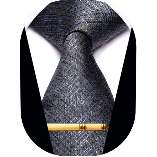 YourTies Men's Neckties Striped Tie and Plaid Neckties for Men Woven Silk Tie Gold Tie Clip Set