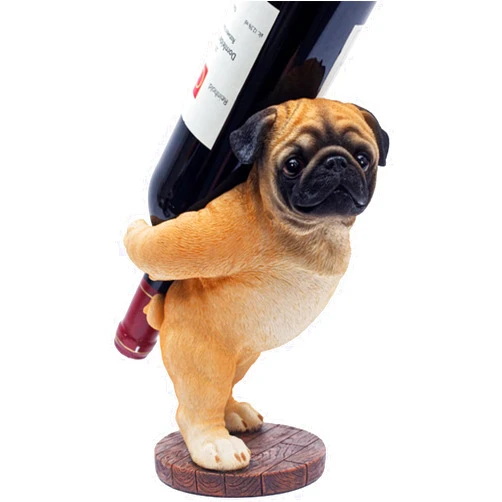 ZKSYLSM Pug Dog Figurines Wine Bottle Holder,Pets Statue Wine Rack, 9