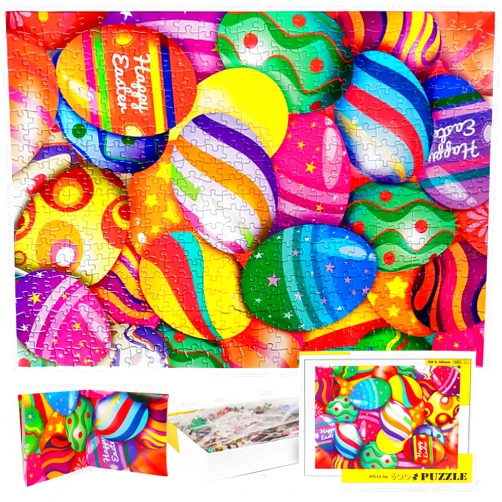 Aviski Easter Jigsaw Puzzles with 1:1 Reference Poster, Holiday Puzzles for Adults and Kids - 500 Pieces Puzzles, Egg Educational Games Gift for Elders Children Family and Friends