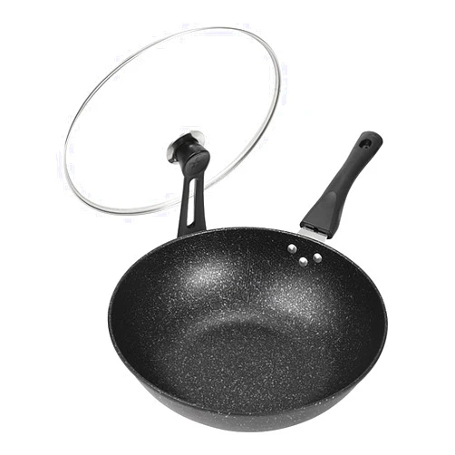 HYGJ Lovestia 12in Stir-Fry Pans Nonstick Woks with Lid Skillet Scratch-Resistant Cookware Granite-Coated Cookware Pot Honeycomb Coating, Heat Resistant Grip Diamond Healthy