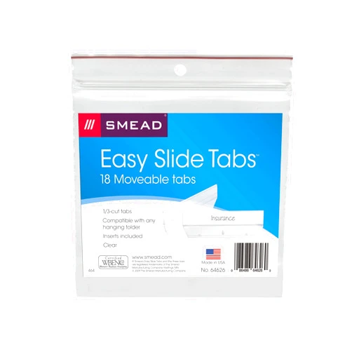 Smead Easy Slide Tab, 1/3-Cut, Clear, 18 Per Pack (64626), Pack of 1