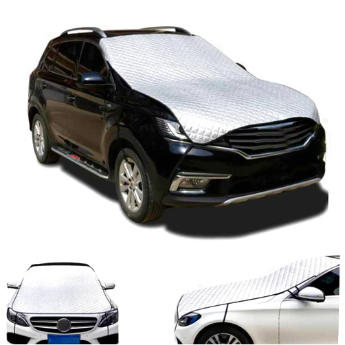 Opuweiy Car Windshield Cover, Waterproof Snowproof Sunshade Cover for Windshield Hood, Thickened Heat-insulating Foldable Car Exterior Accessories, Universal for Most Vehicles (Silver)