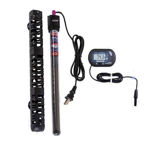 MQ Submersible Aquarium Heater Auto Thermostat, 300W Fish Tank Heater with LCD Digital Aquarium Thermometer, Shatter-Proof and Blast-Proof