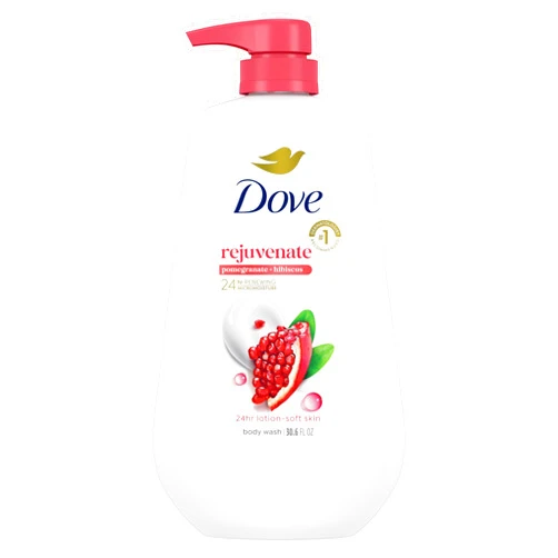 Dove Body Wash with Pump Rejuvenate Pomegranate & Hibiscus for 24hr Lotion-Soft Skin Moisturizing Skin Cleanser with No Sulfates No Parabens 30.6 Oz