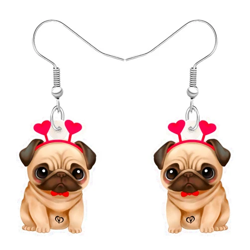 BONSNY Acrylic Red Heart Love Dogs Puppy Earrings Drop Dangle Jewelry For Women Pets Gifts Charms