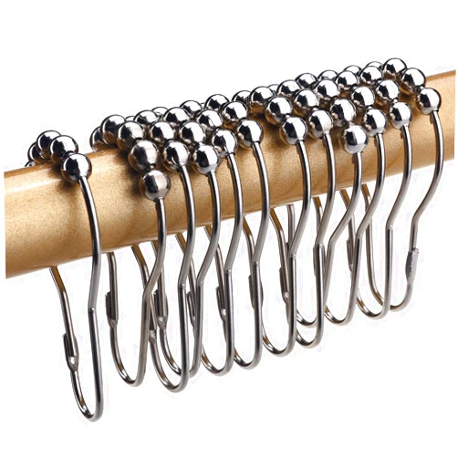SUPDMZJ Shower Curtain Ring (Nickel Color) 12pcs, Shower Curtain Hook Ring, Ball Shower Curtain Ring, Bathroom Shower Rod Curtain rustproof Metal Shower Curtain Ring