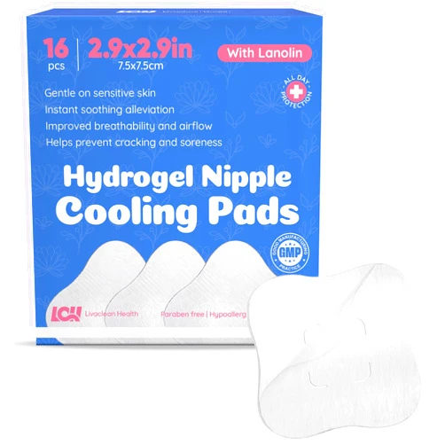 Livaclean Health 16CT Hydrogel Nipple Pads for Breastfeeding with Lanolin - Cooling Sore Nipple Gel Soothing Pads - Breast Feeding Essentials for Moms by Livaclean Health