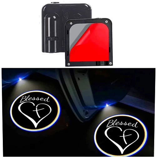 Liuzhi 2Pcs Car Door Projector Logo Light for Blessed Cross and Heart Christian, Universal Wireless Courtesy LED Ghost Shadow Lights Welcome Lamp Suitable fit All Models