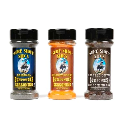 Sure Shot Sid's Sure Shot Sid’s Gunpowder Seasoning - Famous Bbq Rub Powder Grill Seasoning for Beef, Steak Meat, All-Purpose Seasoning Blend Dry Rub for Grilling gift pack, 3 pack (Original, Bacon, Coffee)