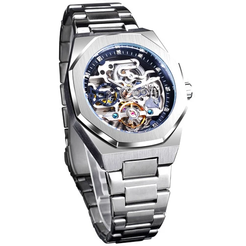 FORSINING Vintage Watch for Men Engraved Automatic Self-Wind Mechanical Big Dial Luminous Moon Phase Golden Hollow Tattoo Pattern Wrist Watches, Mechanical