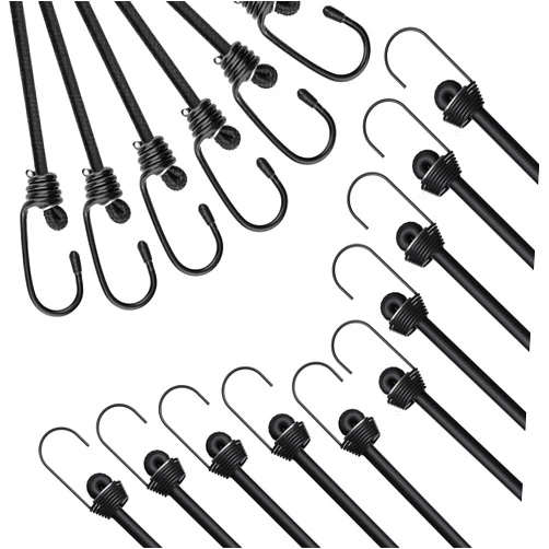 ZHOUBIN 16-pack Bungee Cords, include 6 packs of black 18 inch Black Bungee Cords with Hooks and 10 Packs of Black15 Inch Bungee Cords with Metal Hooks