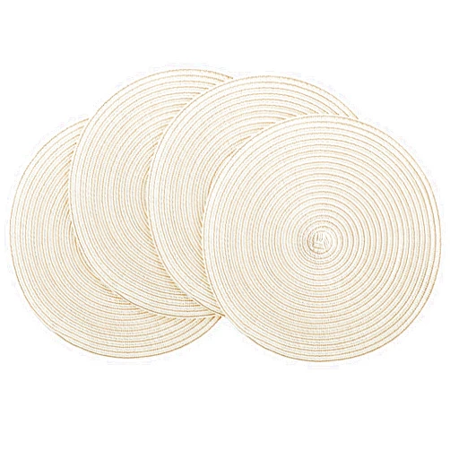 Floroom 15 Inch Round Braided Placemats Set of 4, Washable Heat Resistant Cotton Polyester Circle Place Mats for Kitchen Dining Table - Ivory
