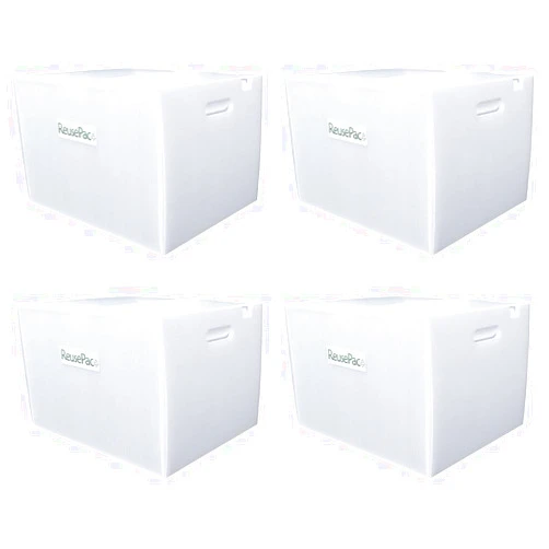 REUSEPAC Reusable Foldable Box Corrugated PP, Storage Moving, Heavy Duty Stackable, Tape Free Self-Locking Lid, Handles for Business Home Lightweight In/Outdoors X-Large (nWhite, 18x14x12 in)