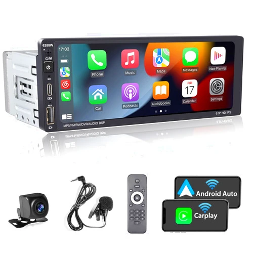 Alondy [Wireless] Alondy Single Din Car Stereo,Compatible with Wireless Apple CarPlay Android Auto,Type-C USB,6.9