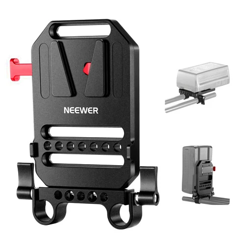 NEEWER V Mount Battery Plate with Dual 15mm Rod Clamps, 1/4