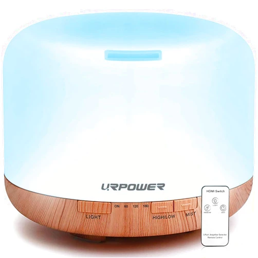 URPOWER 500ml Essential Oil Diffuser with Cool Mist Humidifier Function - 7 Color Changing LED Lights, 4 Timer Modes & Auto Shut-Off Ultrasonic Aromatherapy Scent Diffuser for Home, Office
