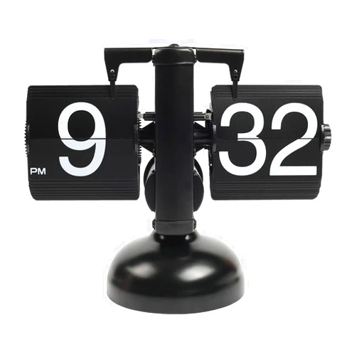 mooas Flip Desk Clock (Black), Retro Vintage Design Auto Flip Desk/Table Clock Large Number Battery Powered Internal Gear Operated Home Décor Ideal for Home Office School Hotel Café