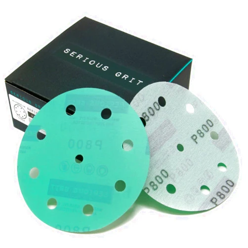 Serious Grit 5-Inch 9-Hole 800 Grit Sanding Discs - Heavy-Duty Hook & Loop Film Discs - Sandpaper for Random Orbital Sanders - 50 Pack Box
