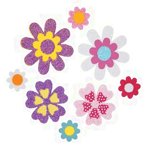 Nikki's Knick Knacks 150 Piece Glitter Foam Flower Peel and Stick Stickers, Yellow,orange,blue,white,pink,purple