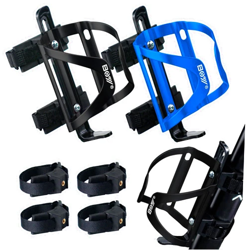 MatyKit Bike Water Bottle Holder & Bottle Cage Mount for Adults & Kids, with 2 Pack + No Screw + Velcro + Adjustable Strap + Aluminum Alloy + Lightweight + Portable for Mountain Bicycle Accessories