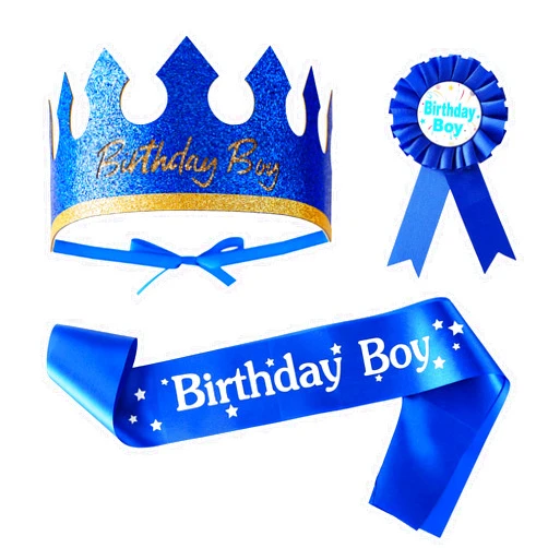 Nuolich Birthday King Crown Hat Birthday Boy Sash and Button Pin Party Decorations Dress Up Accessories
