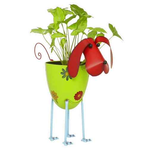 Deco 79 Metal Dog Indoor Outdoor Planter Large Planter Pot with Floral Pattern Planter, Planter 19