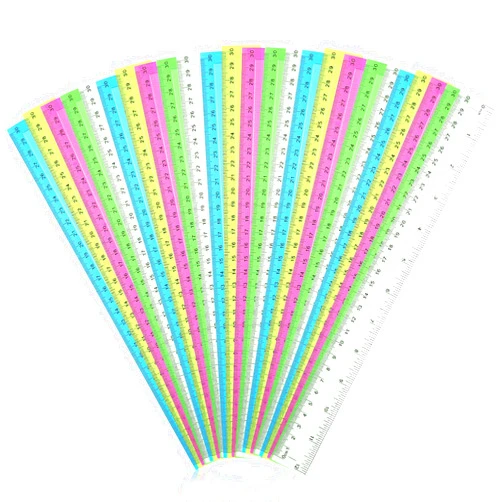 Tenare 20 Pieces 12 Inch Transparent Rulers Plastic Rulers Straight Shatterproof Rulers for Kids Math Supplies Students School Office Measuring Tools (Multicolor)