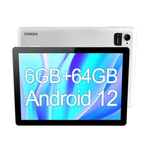 ITMEIPC 10 inch Tablet Android 12 Tablets, 6GB RAM 64GB ROM 128GB Expandable, 4-Core Processor, 1280 * 800 HD IPS Touch Screen, 2+5MP Dual Camera, WiFi, Bluetooth 5.2, 6000mAh Battery (Space Silver)