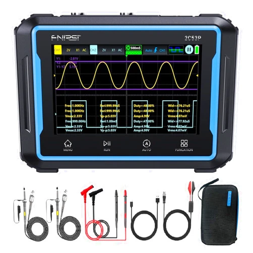 WESTOBiG 【2C53P Plus Upgraded with Carrying CASE】3in1 Oscilloscope/Multimeter/DDS Signal Generator Tablet Touch Screen Portable Digital Automotive Oscilloscope 2 Channel 50MHz Bandwidth 250Ms/S Counts
