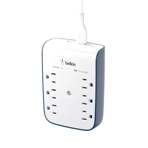Belkin 6-Outlet Wall Surge Protector w/ 2 USB-A Ports, Wall-Mountable Surge Protector for Home, Office, Travel, Computer Desktop, Laptop, Phone Charger, & More - 900 Joules of Protection