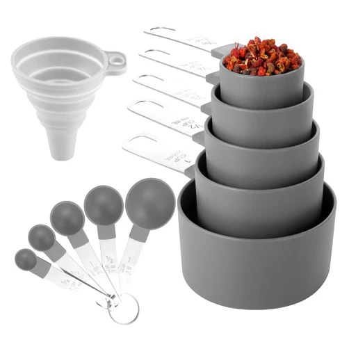 Huygens Measuring Cups and Spoons Set of Huygens Kitchen Gadgets 10 Pieces, Stackable Stainless Steel Handle Measuring Cups for Measuring Dry and Liquid Ingredient (Gray)