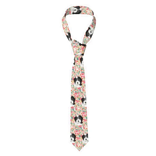 Xsovgoi Men'S Necktie Novelty Customised Neck Ties Gift For Men (Chinese Crested Dog Lovers Florals Pattern Design)
