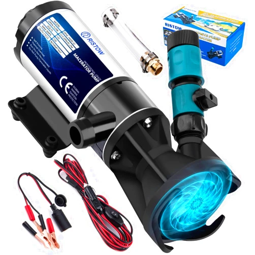 RISTOW RV Macerator Pump 12V, 12GPM RV Waste Water Pump Self-Priming Sewer Pump with Garden Hose Discharge Port, Quick Release Sewage Pump