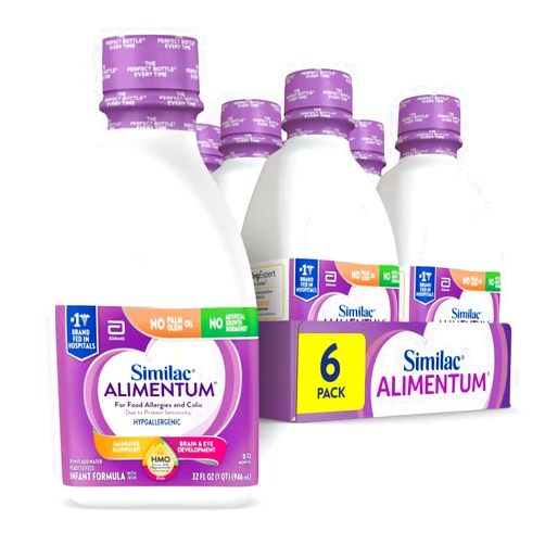 Similac Alimentum With 2'-FL HMO Hypoallergenic Infant Formula, for Food Allergies and Colic Due to Protein Sensitivity, Ready-to-Feed Baby Formula, 32-fl-oz Bottle, Pack of 6