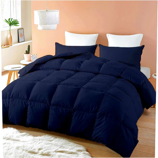 YASH BEDDING Navy Blue Ultra Soft Box Stitched Comforter with Corner Tabs, 2 Pillow,3 Piece Set Oversized Queen (98 x 98) Inches 100% Egyptian Cotton 600-TC