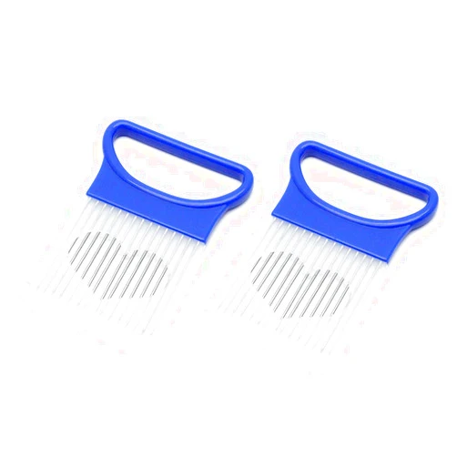 LC LICTOP Multipurpose Stainless Steel Onion Holder Onion Slicer for Potato Tomato Vegetable Fruit Meet Kitchen Cooking Tool Aid Gadget,Pack of 2 (Blue)