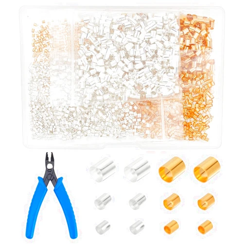 PH PandaHall 3000pcs Crimp Beads, 3 Sizes Brass Tube Crimp End Spacer Beads Cord End Caps Golden Silver Loose Stopper Beads with Crimping Plier Tool for DIY Jewelry Craft Making, 1.5mm 2mm 3mm
