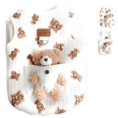 Jatmira Cute Pet Apparel Plush Bear Pattern Cartoon Dog Clothes All Season Sleeveless Puppy Kitten Pullover Soft Skin-Friendly (White2, S (2.2-4.4lbs))