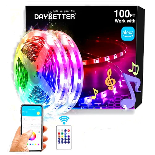 DAYBETTER RGB Led Light Strips Kit Work with Alexa and Google Assistant, Smart WiFi Led Strip Lights for Bedroom, Room, Decor, Kitchen, Home Party Decoration (100FT)