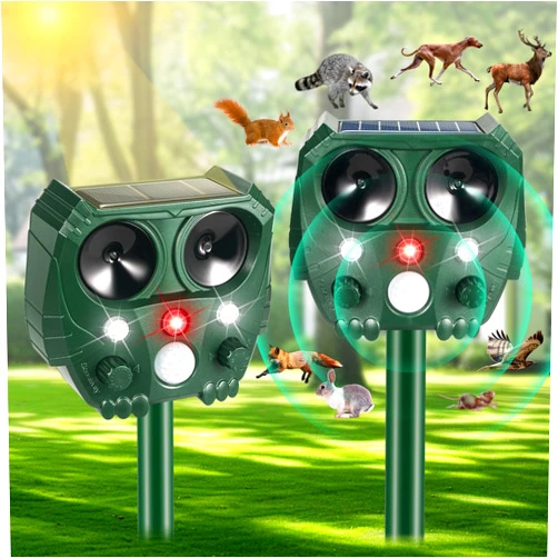 Jahy2Tech 2 Pack Upgraded Ultrasonic Animal Repeller Outdoor Cat Repellent Deer Repellent Devices Solar Animal Repeller with Motion Sensor Deterrent Light to Repel Cat Raccoon Rabbit Squirrel Skunk Out of Yard