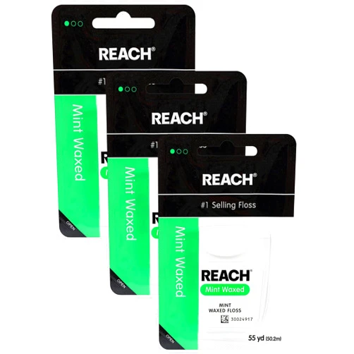 Reach Waxed Dental Floss | Effective Plaque Removal, Extra Wide Cleaning Surface | Shred Resistance & Tension, Slides Smoothly & Easily, PFAS Free | Mint Flavored, 55 Yards, 3 Pack