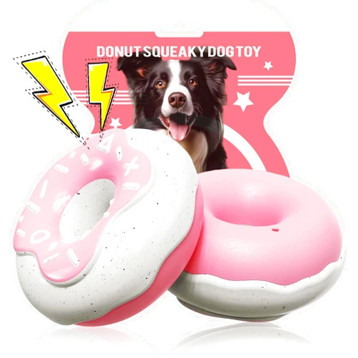 MITAIKO Indestructible Dog Toys for Aggressive Chewers, Interactive Squeaky Chew Toy for Senior Dog & Puppy Teething, Durable but Soft Food-Grade Rubber Donut Toy for Small Medium Large Dogs, Pink