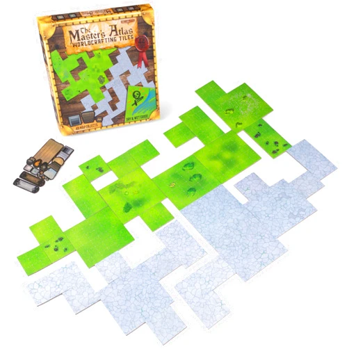 Stratagem The Master's Atlas Grid Tiles-Reversible Dry Wet Erase Battle Map for 3D DND-RPG Tabletop RPG Scenery-Dungeons Dragons Pathfinder- Tabletop Grid| Grass/Stone - 44 Tiles & 48 Tokens