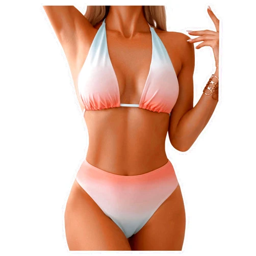 GORGLITTER Women's Halter Bikini Set Ombre Tie Back High Waisted Beach Swimsuit