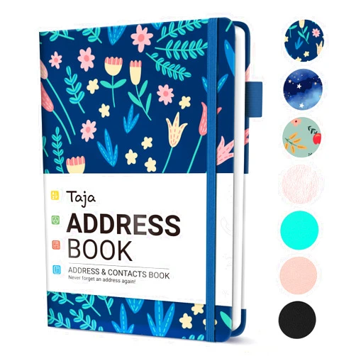 Taja Address Book with Alphabetical Tabs,Hardcover Address Book Large Print for Record Contacts, Small Address Book to Store All Your Important Informations In One Place - Spring Flowers