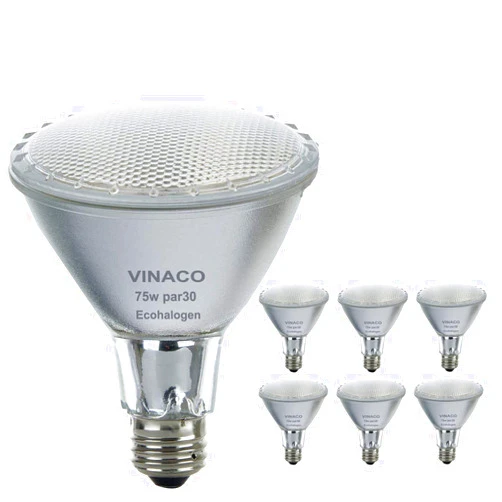 Vinaco Par30 Long Neck Halogen 75w, 6PCS PAR30s 75W 120V Flood Light Bulbs, Dimmable, High Efficiency& Long Lasting Life, E26 Base, 3000K Warm White, Great for Accent Lighting, Tracking Light